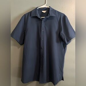 Penguin Sport Men's Size Small Short Sleeve  Button Up Navy Blue NWOT TH3